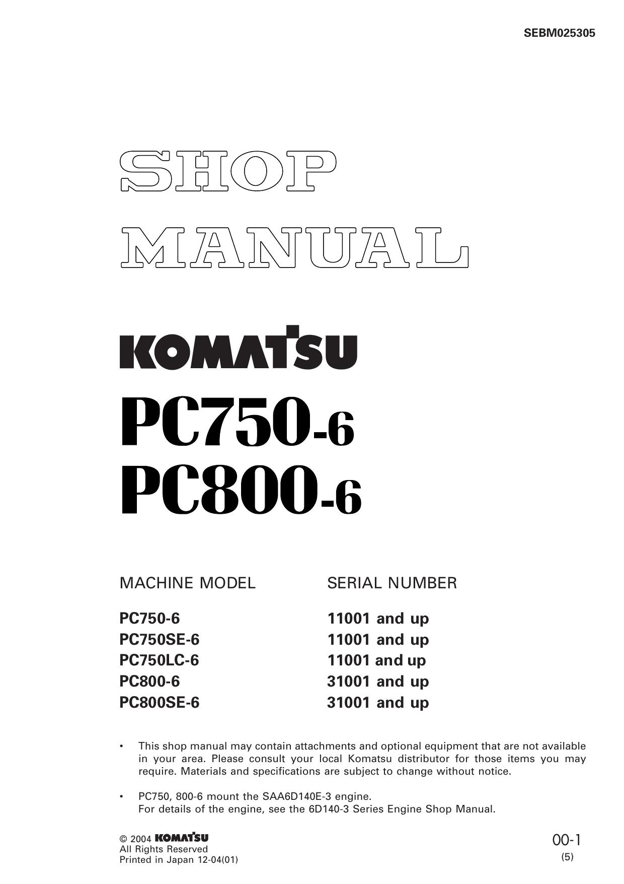 PC750-6 PC750SE-6 PC750LC-6 PC800-6 PC800SE-6 Shop Manual